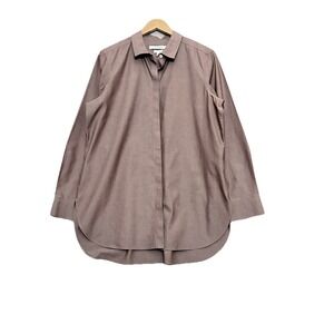 Foxcroft Button Down Shirt Womens Sz 16 Brown Office Career 100% Cotton Top